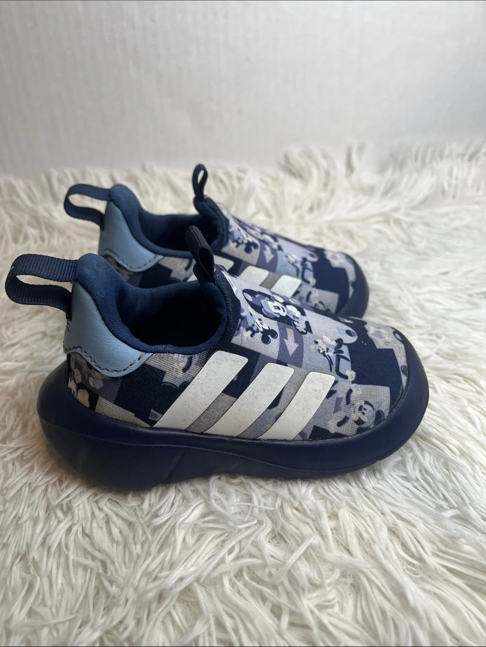 adidas Kids Navy & White Cartoon Slip-On Sneakers